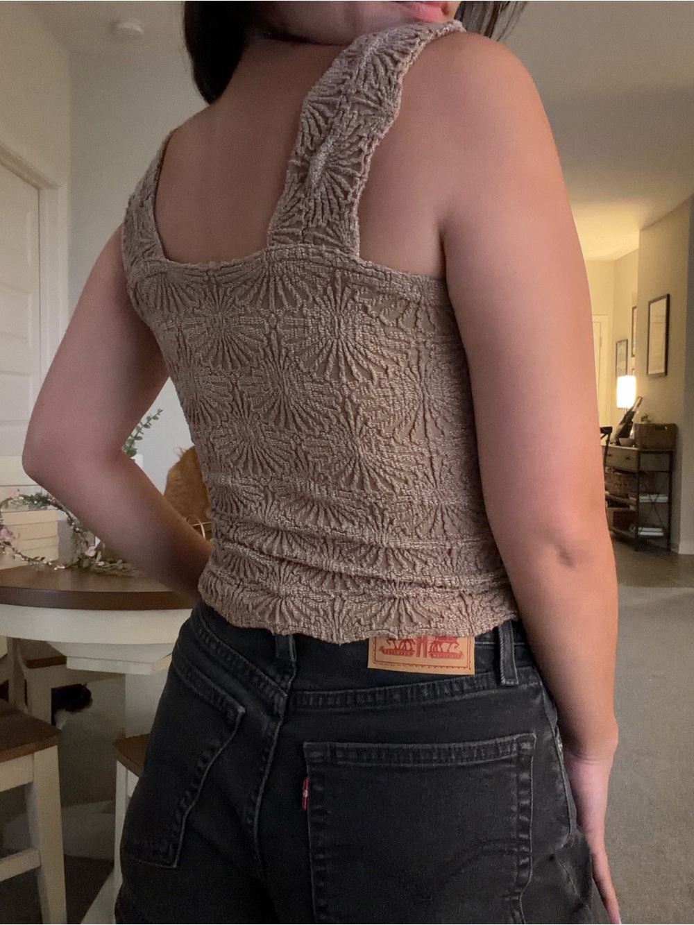 Free People Textured Square Neck Taupe Women’s Tank Top - Picture 3 of 7